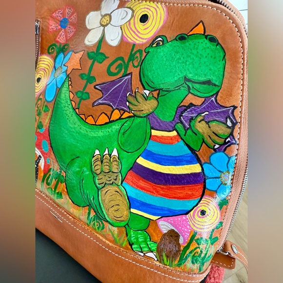 Shinola Detroit Mini Zip Backpack with hand painted dragon theme - Picture 12 of 12
